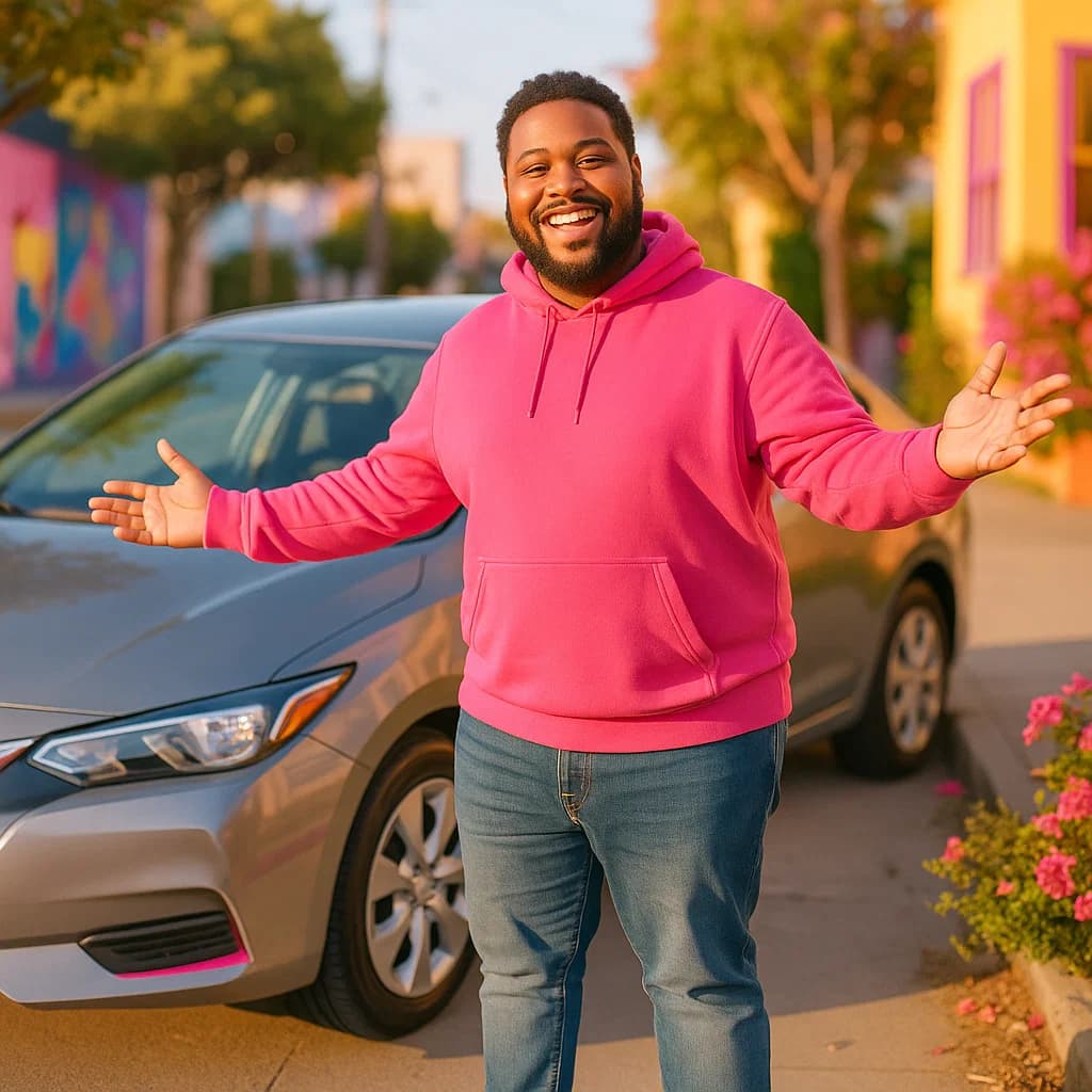 Friendly Lyft driver greeting passengers with a smile